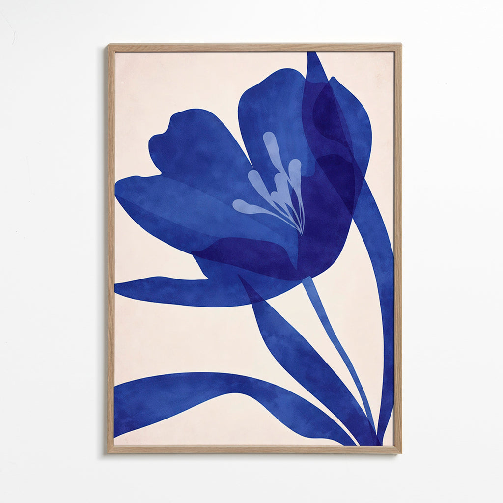 Estampa botânica flor azul estilizada