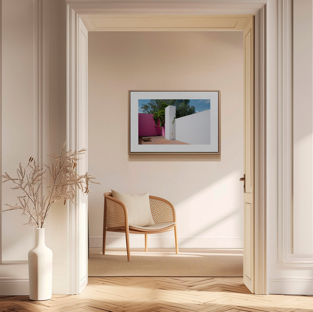 Design minimalista pátio rosa e branco