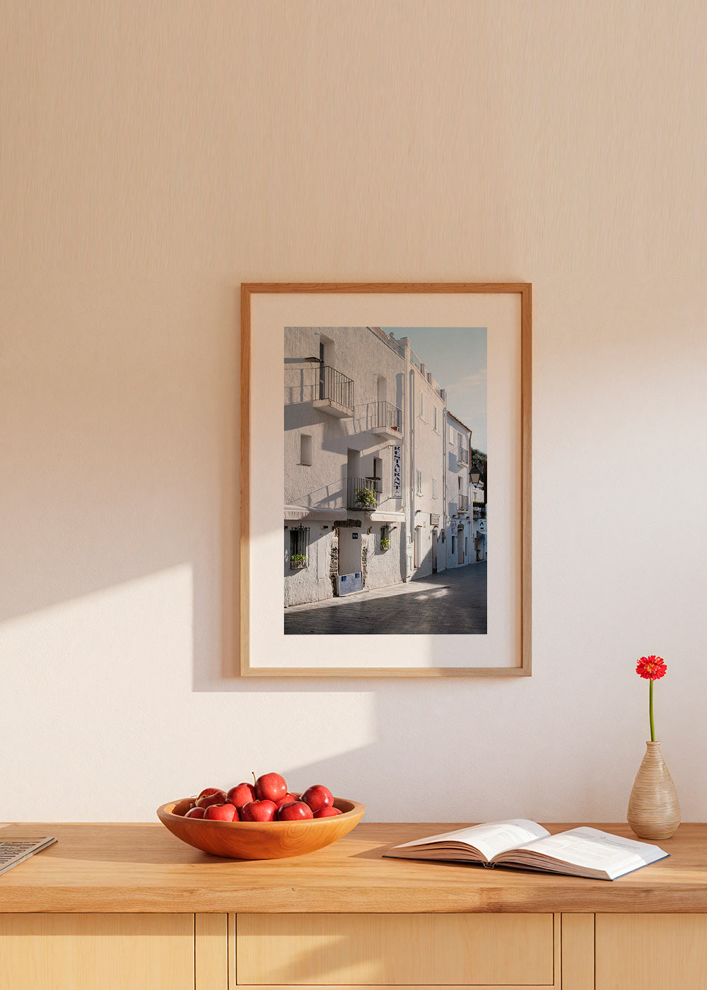 Arte para cozinha Rua branca mediterrânea