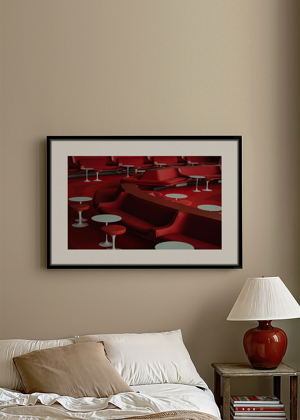 Fotografia lounge vermelha com assentos curvos