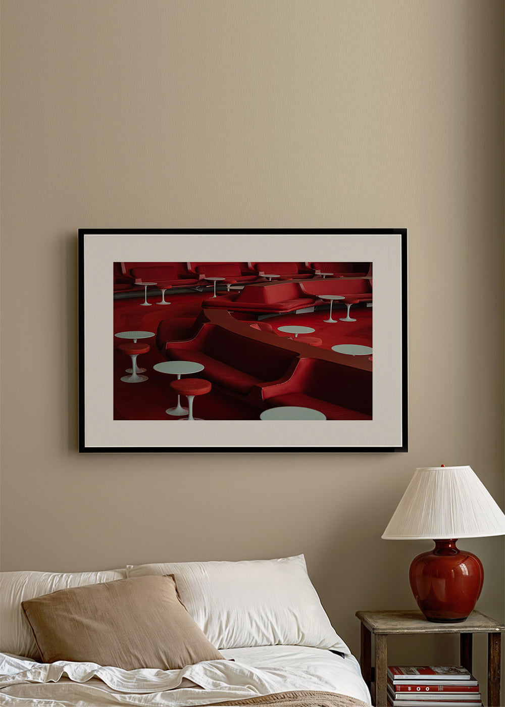 Fotografia lounge vermelha com assentos curvos