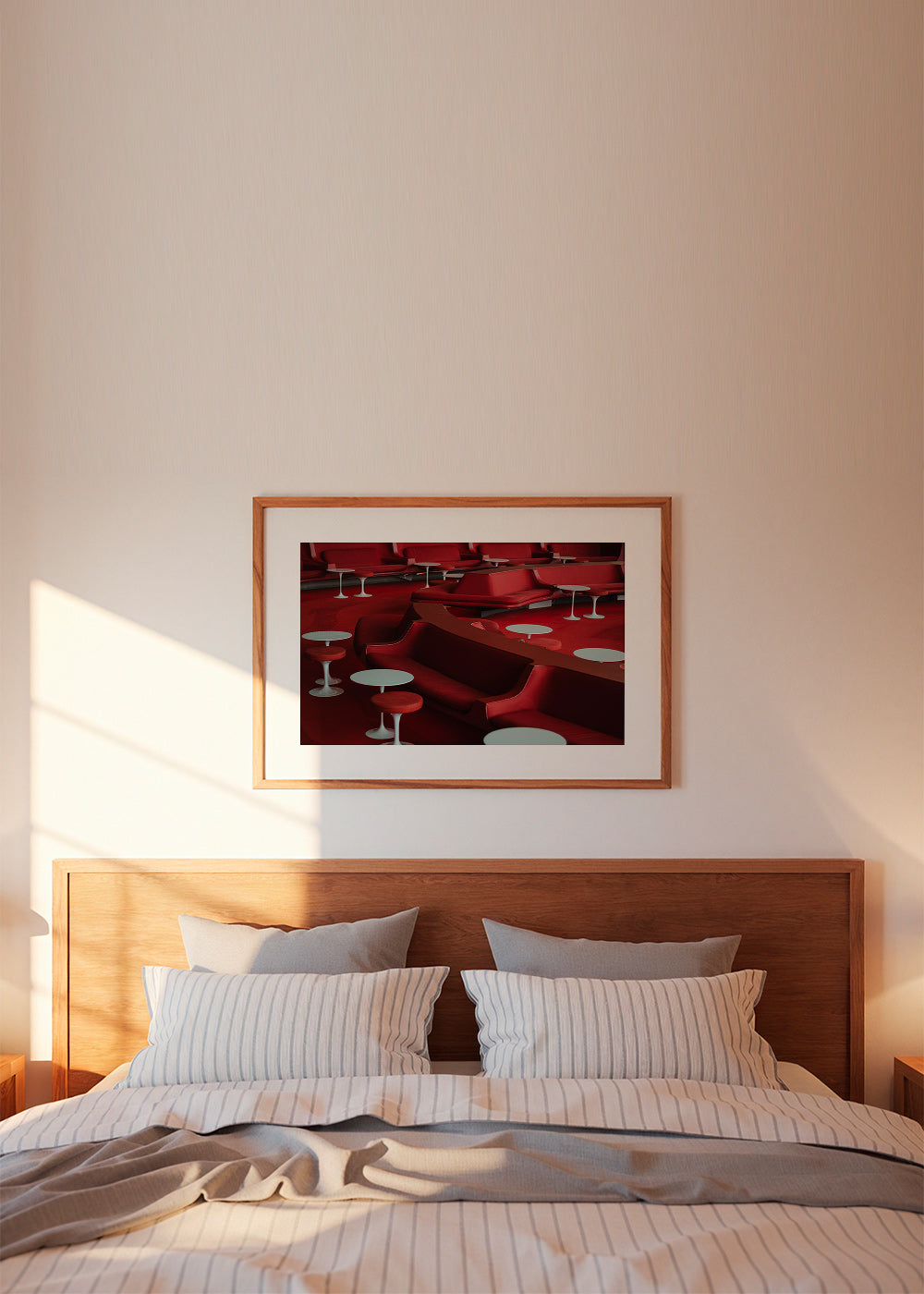 Fotografia lounge vermelha com assentos curvos