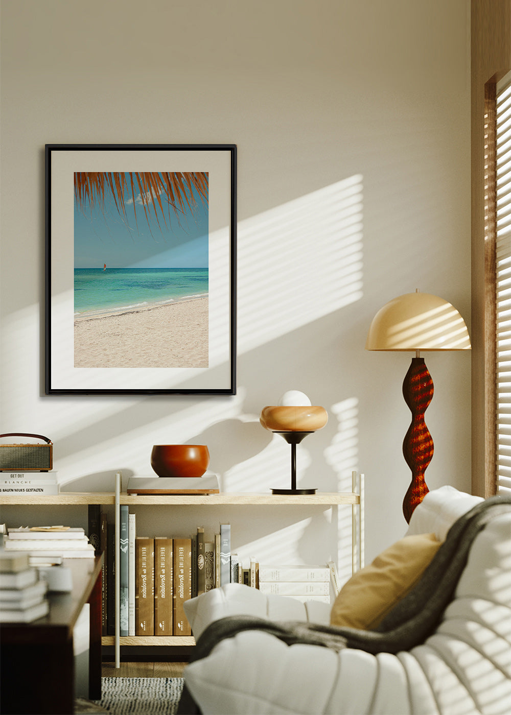 Quadro paisagem: praia caribenha com palmeira