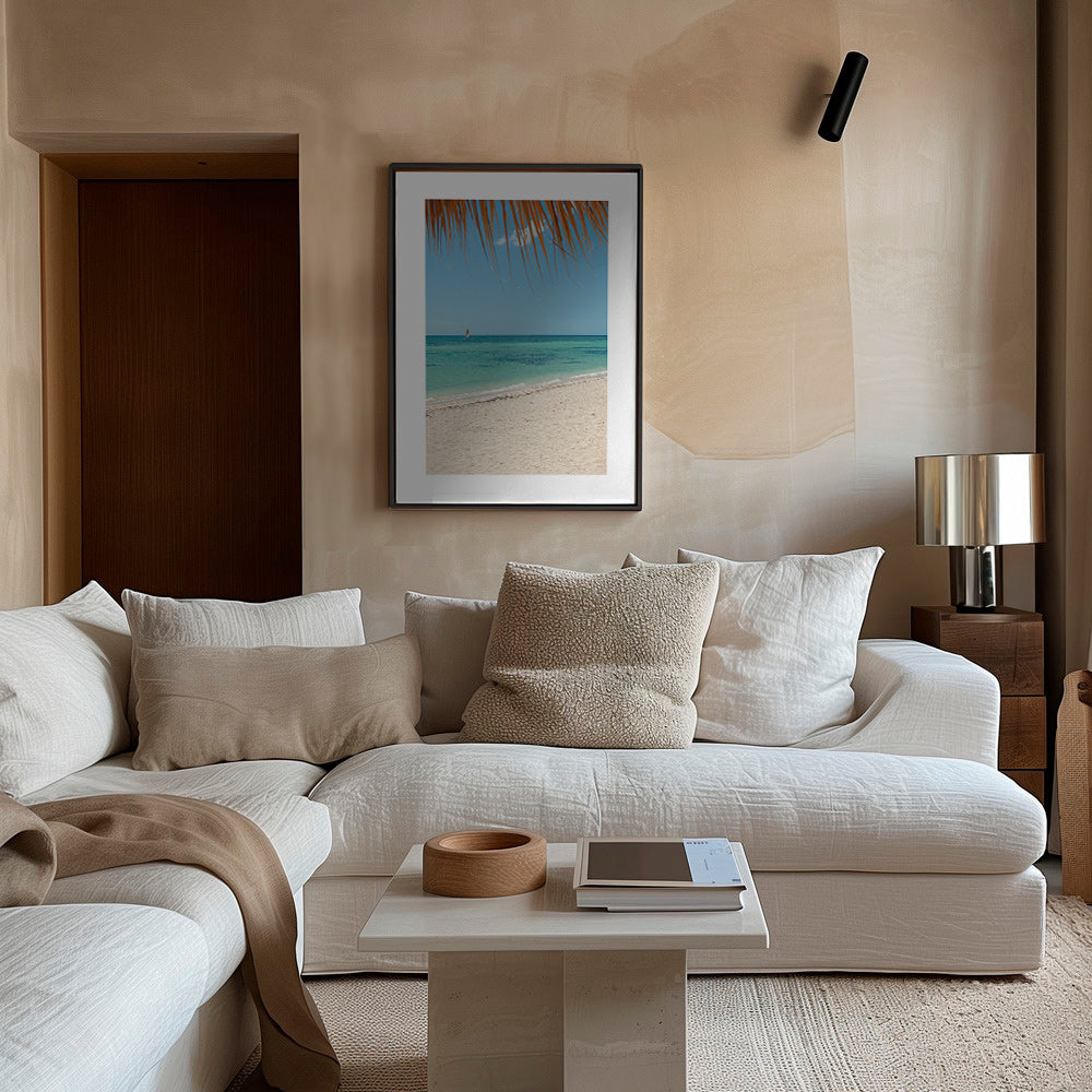 Quadro paisagem: praia caribenha com palmeira