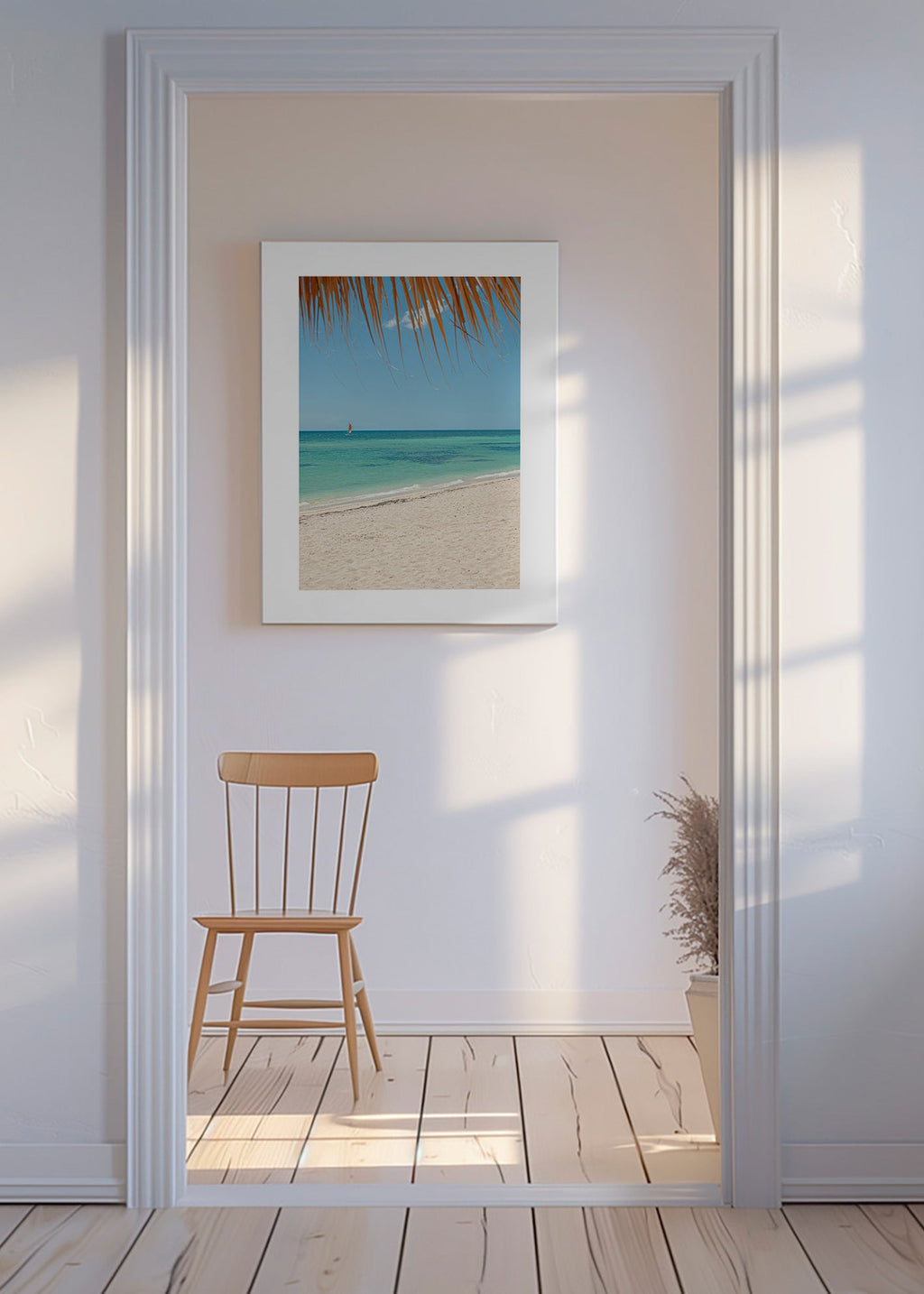 Quadro paisagem: praia caribenha com palmeira