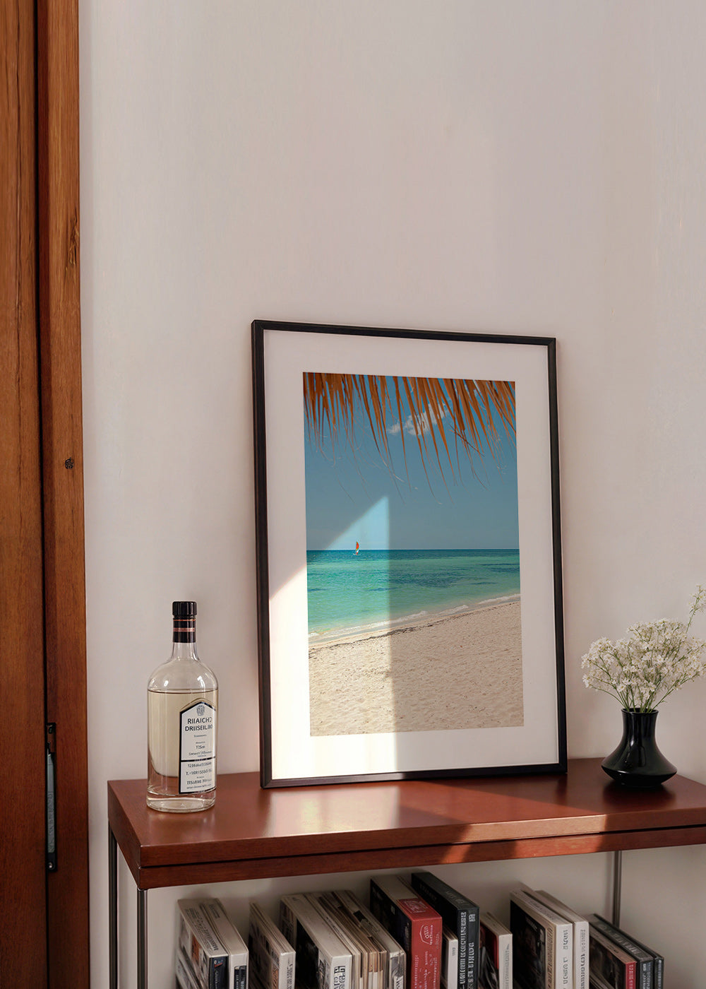 Quadro paisagem: praia caribenha com palmeira