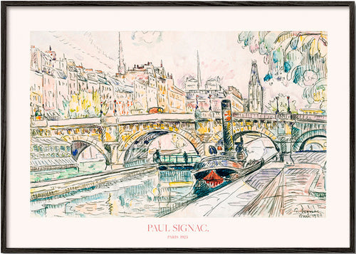 Arte para cidade: Pont Neuf com rebocador em tinta e aguarela – Black Frame