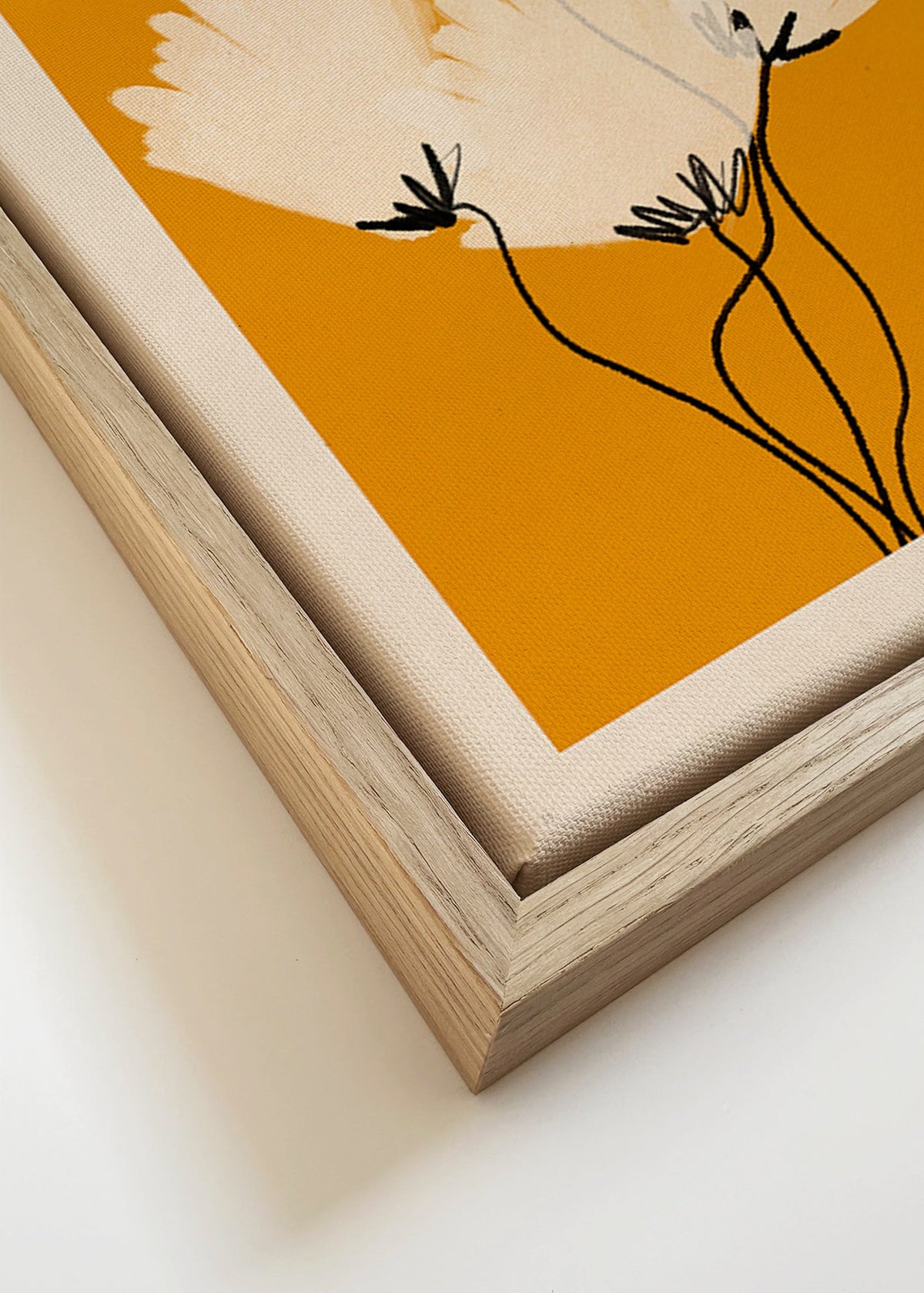 Estampa botânica flores brancas sobre ocre – Canvas detail