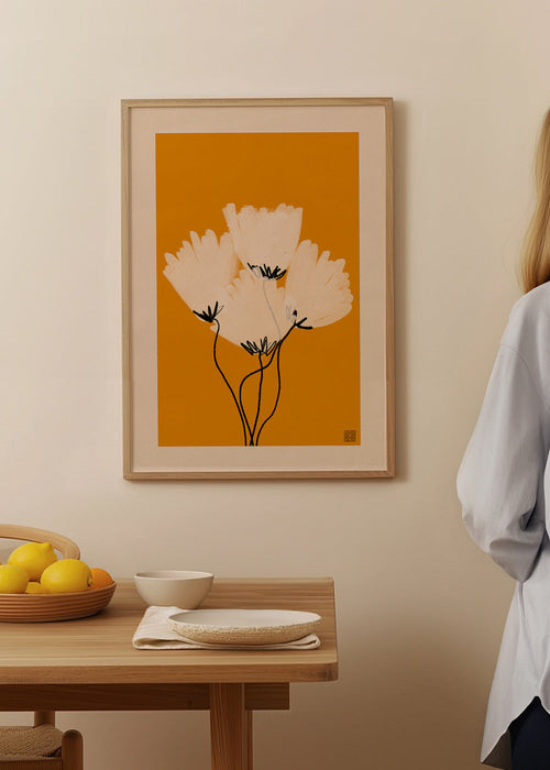 Estampa botânica flores brancas sobre ocre – Product1
