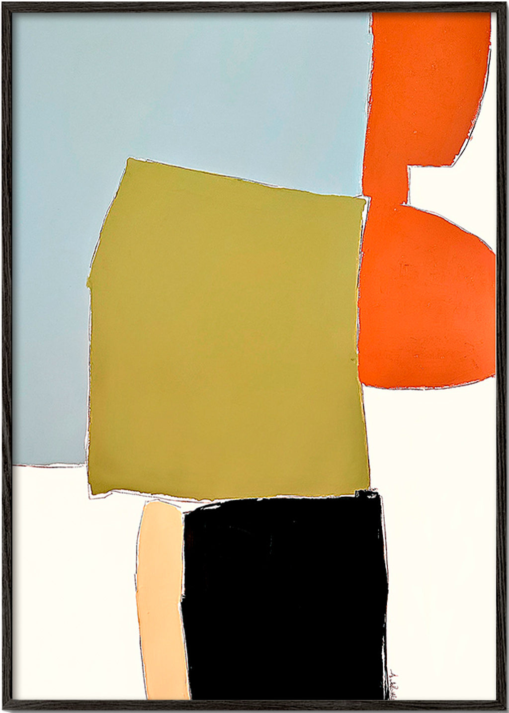 Quadro abstrato com blocos orgânicos – Black Frame