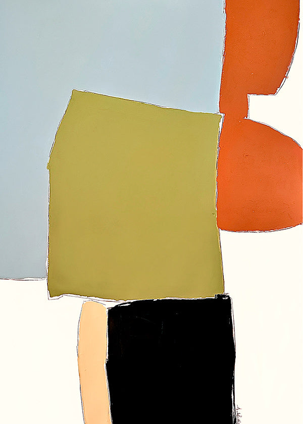 Quadro abstrato com blocos orgânicos