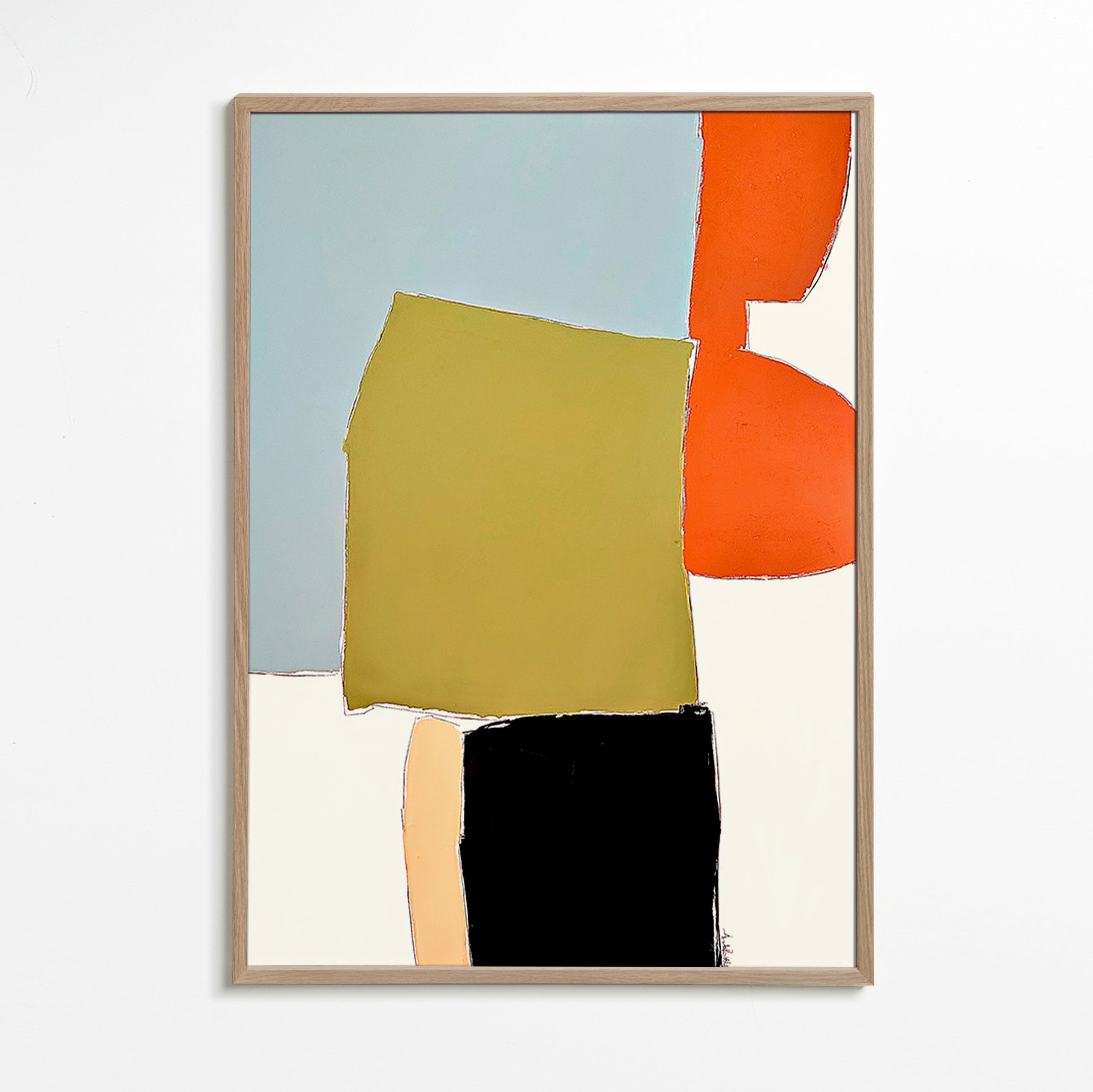 Quadro abstrato com blocos orgânicos – Oak Frame