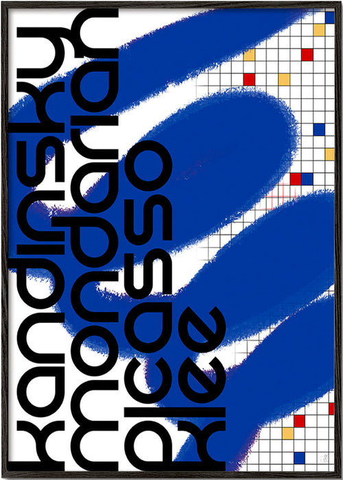 Quadro abstrato com gestos azuis – Black Frame