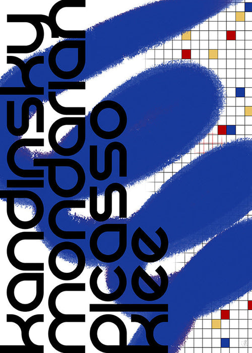 Quadro abstrato com gestos azuis