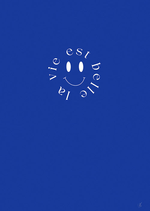 Ilustração smile tipográfica azul