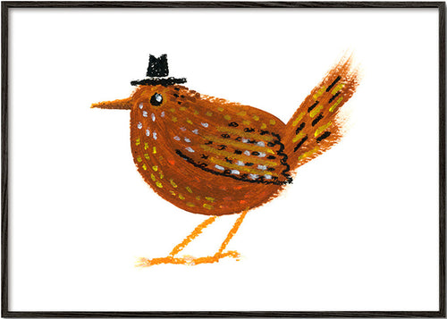 Quadro passarinho com chapéu de caubói – Black Frame