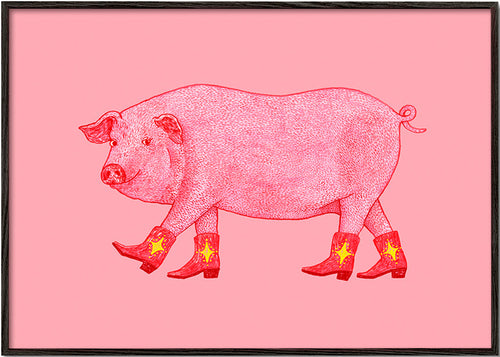 Ilustração porco cowgirl – Black Frame