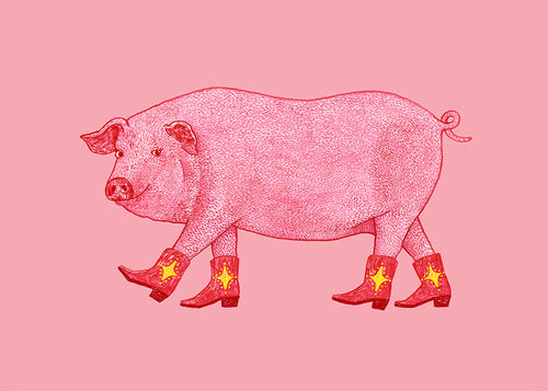Ilustração porco cowgirl