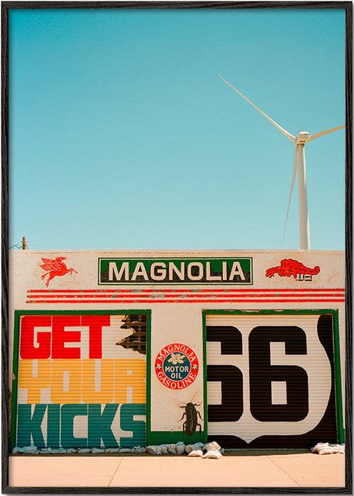 Quadro de cidades Route 66 mural fotográfico – Black Frame