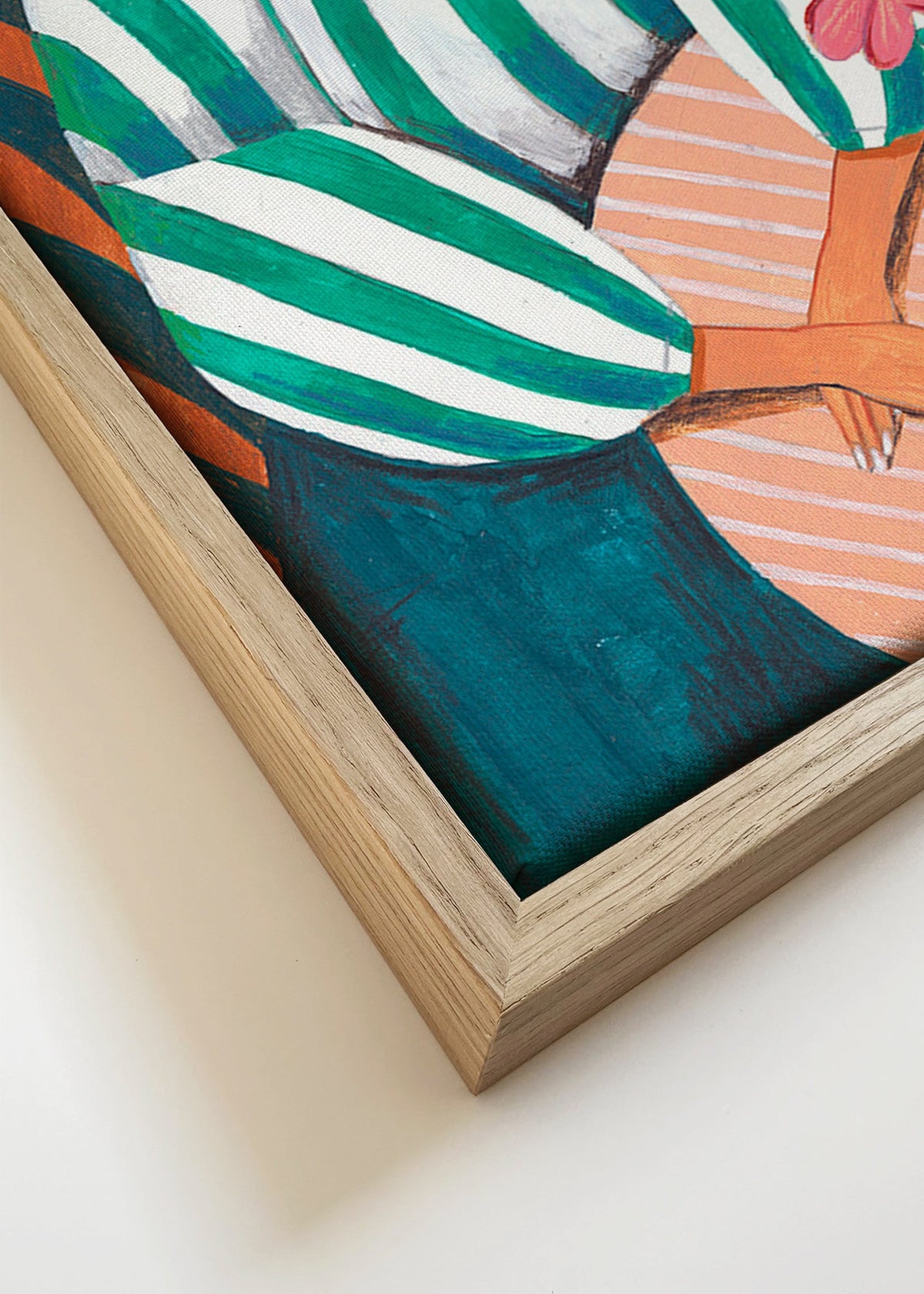 Ilustração mulher às riscas com planta – Canvas detail