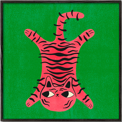 Quadro gato rosa com riscas negras – Black Frame