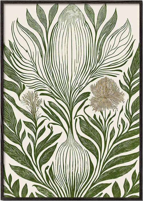 Estampa botânica com traço verde – Black Frame
