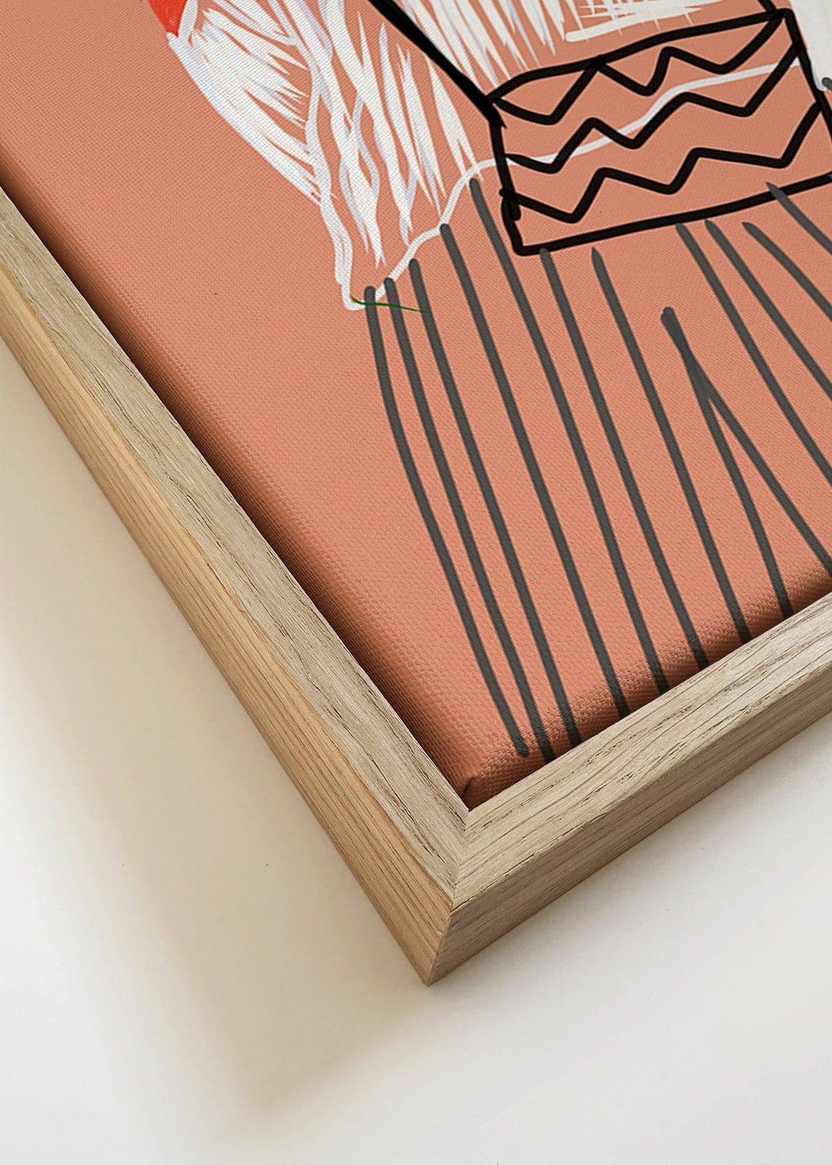 Ilustração de mulher com bolsa coral – Canvas detail