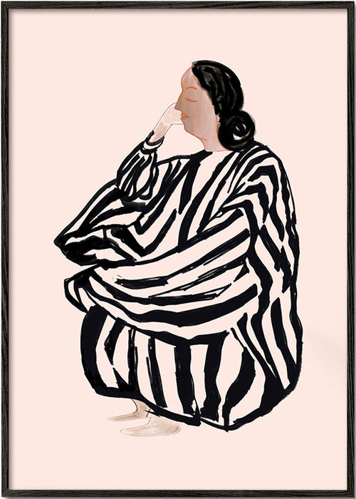 Ilustração de mulher sentada com riscas marcantes – Black Frame