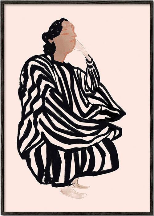 Ilustração de figura feminina com riscas gráficas – Black Frame
