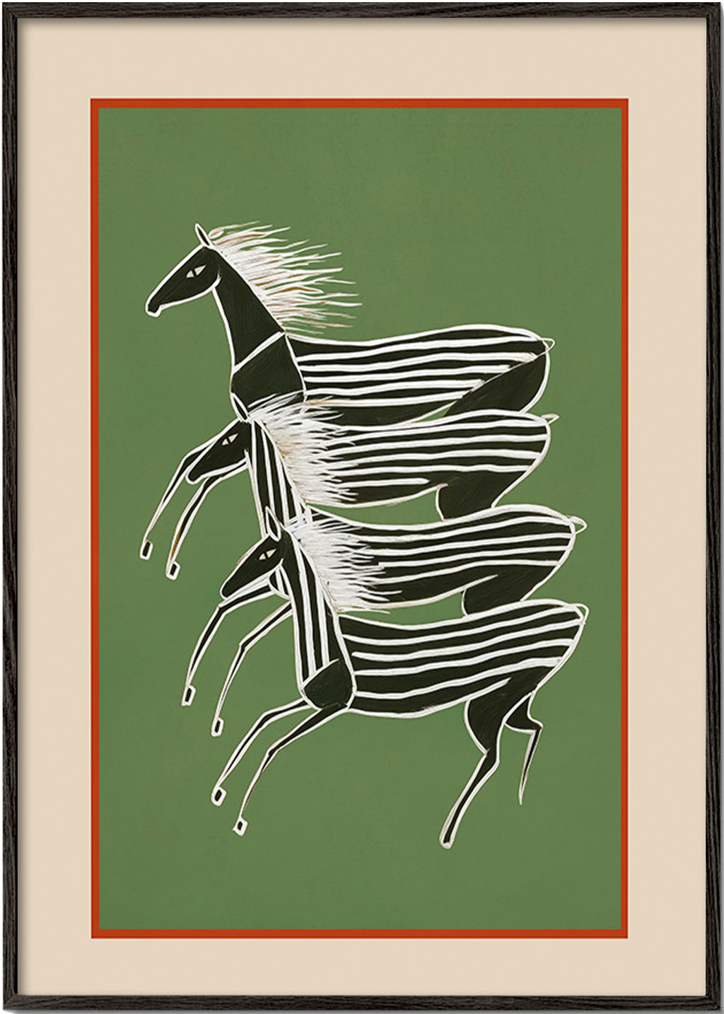 Cavalos riscados em composição empilhada – Black Frame