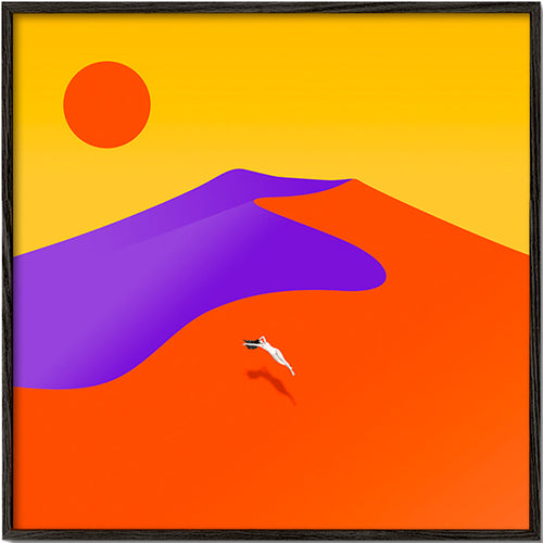 Arte abstrata com figura flutuante e sol – Black Frame