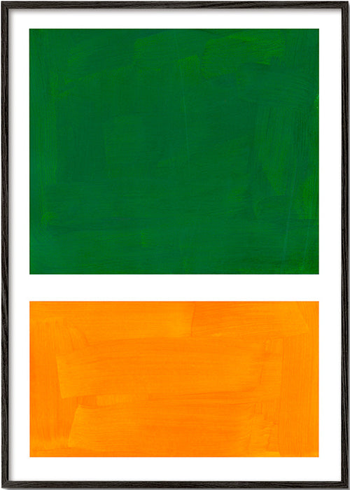Obra abstrata com campos verde e laranja – Black Frame