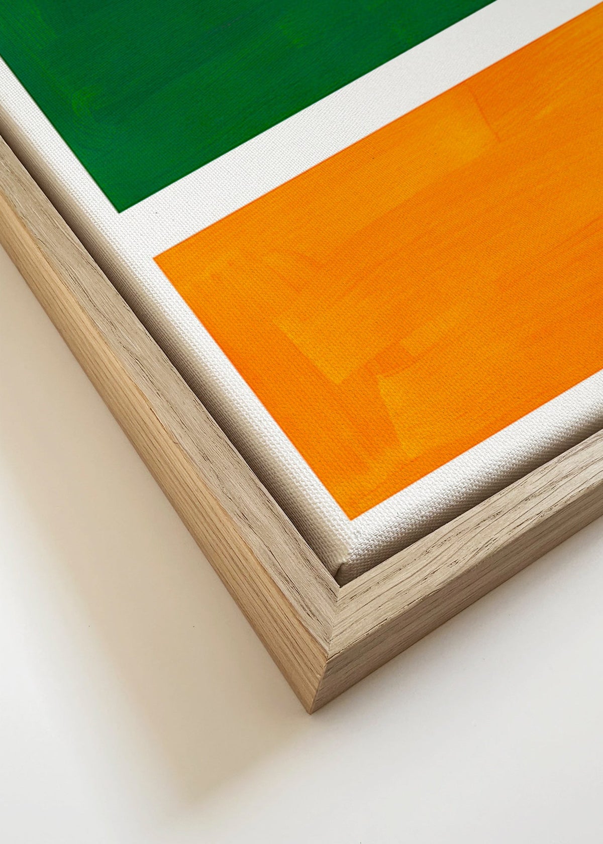 Obra abstrata com campos verde e laranja – Canvas detail