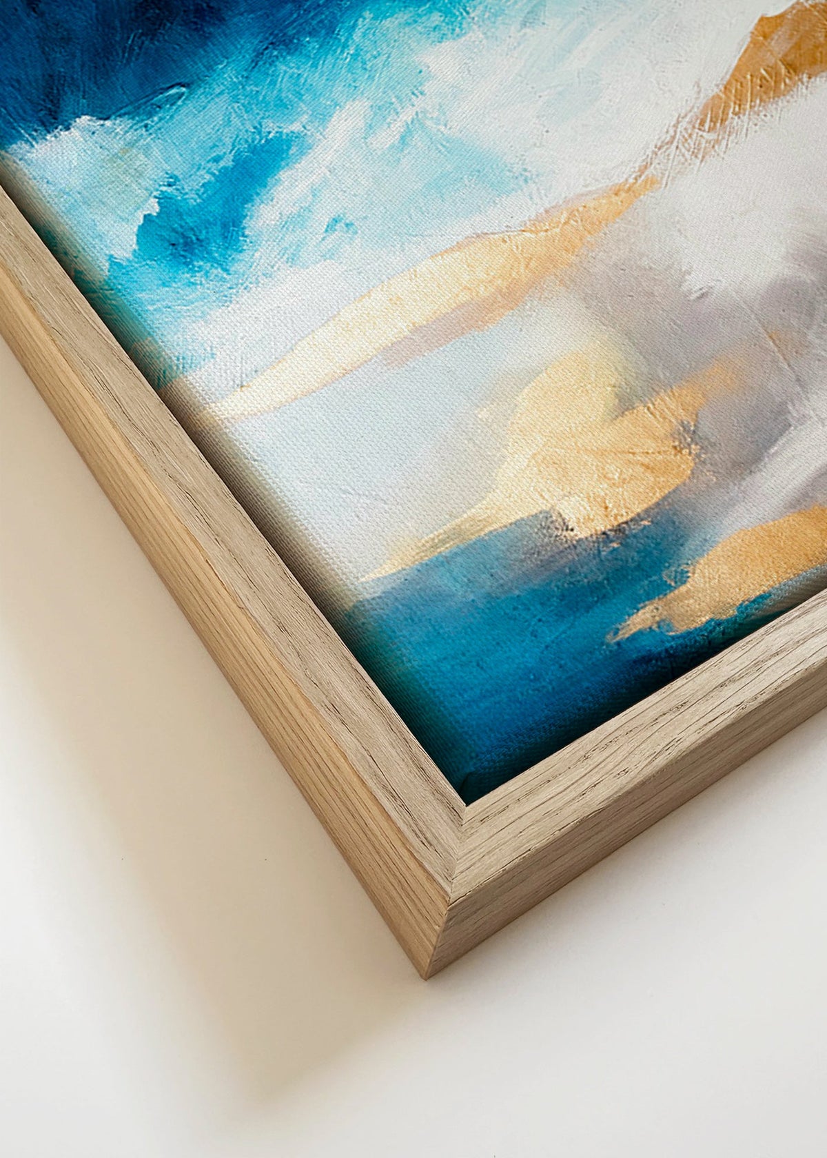 Obra abstrata azul e dourada em textura – Canvas detail