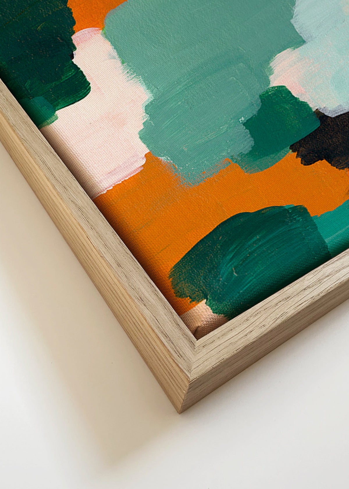Quadro abstrato com pinceladas verdes e ocre – Canvas detail