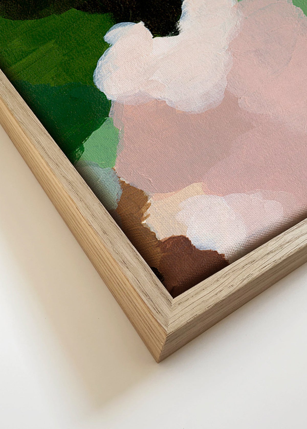 Quadro abstrato com formas orgânicas verdes – Canvas detail