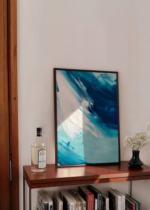 Quadro abstrato azul e branco com pinceladas marcantes – Product1