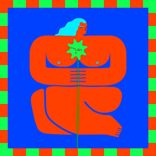 Arte abstrata com figura vermelha estilizada