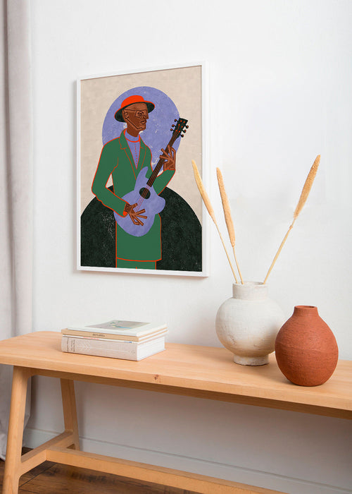 Ilustração músico com guitarra e halo – Product1