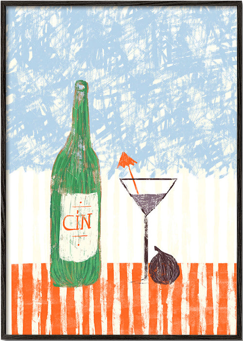 Arte para cozinha com garrafa de gin ilustrada – Black Frame