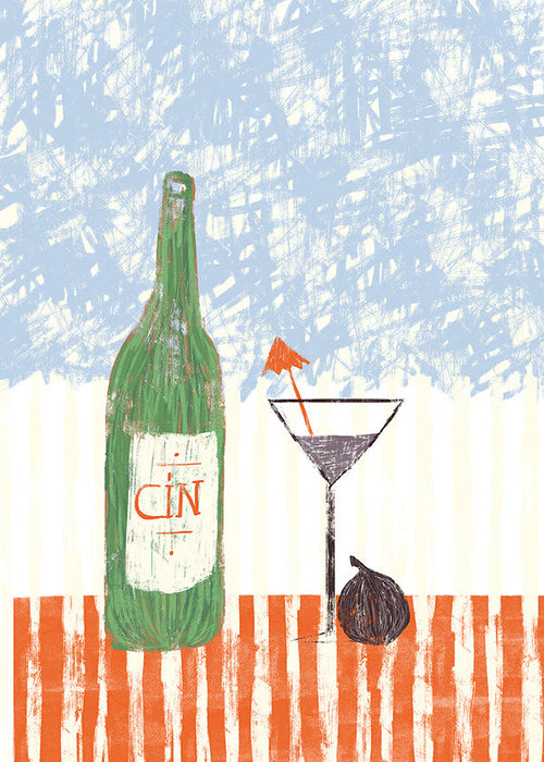 Arte para cozinha com garrafa de gin ilustrada