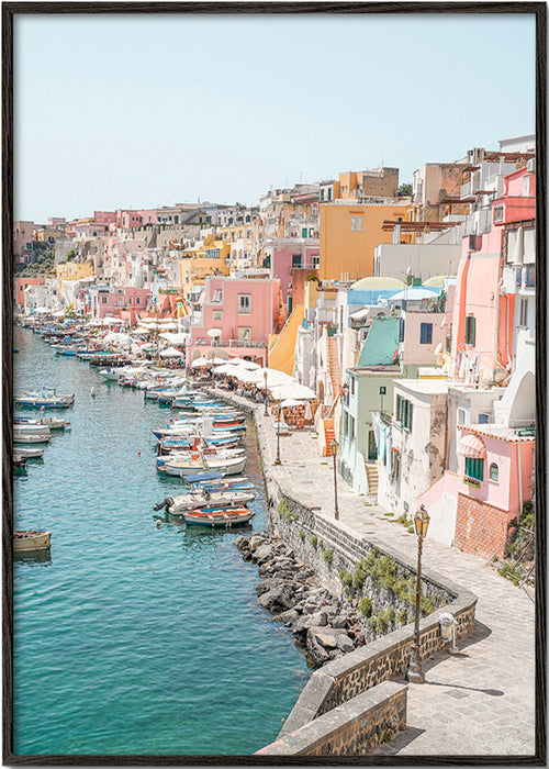 Poster de viagem Procida porto colorido – Black Frame