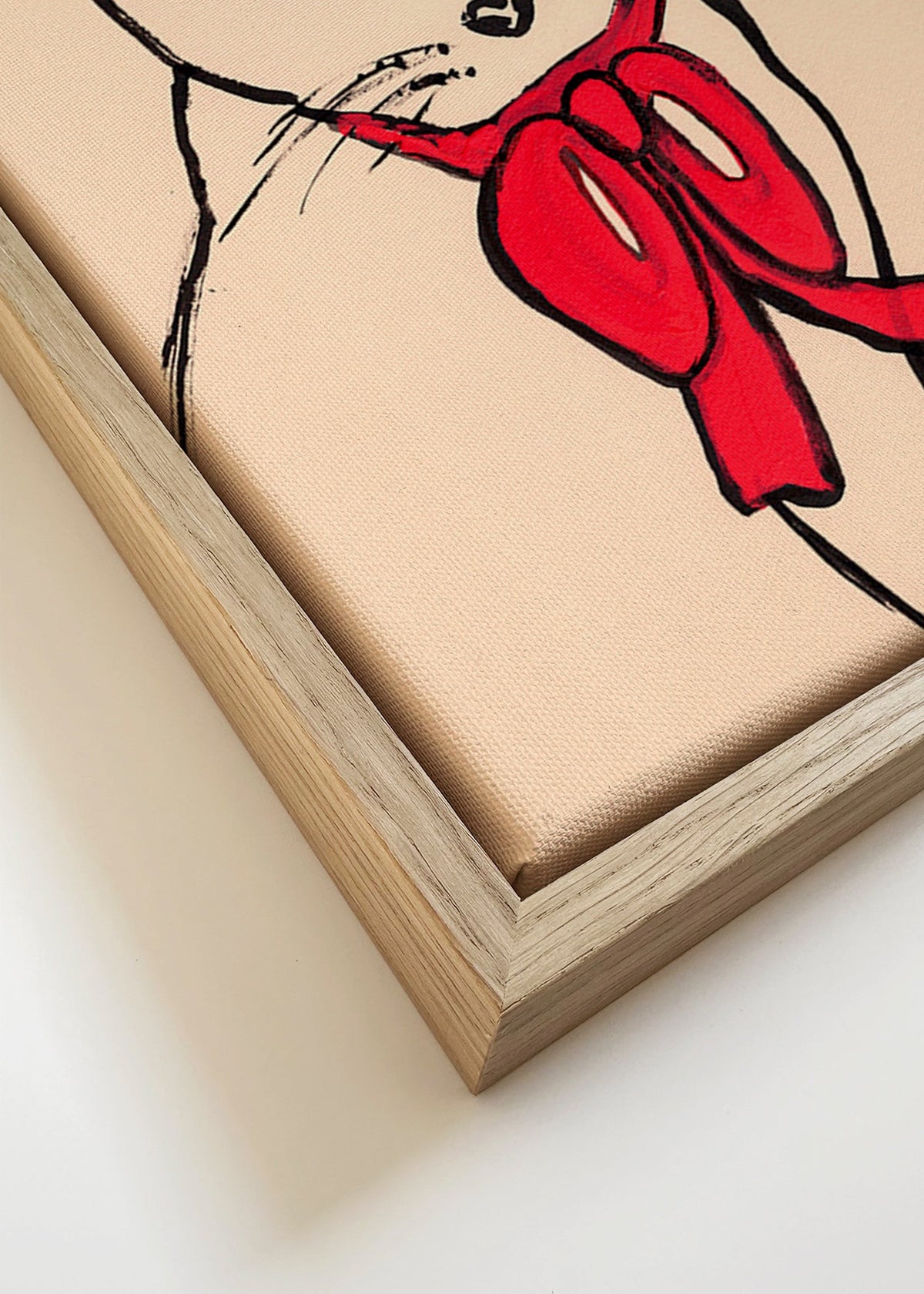 Quadro gato com laço vermelho e traço solto – Canvas detail
