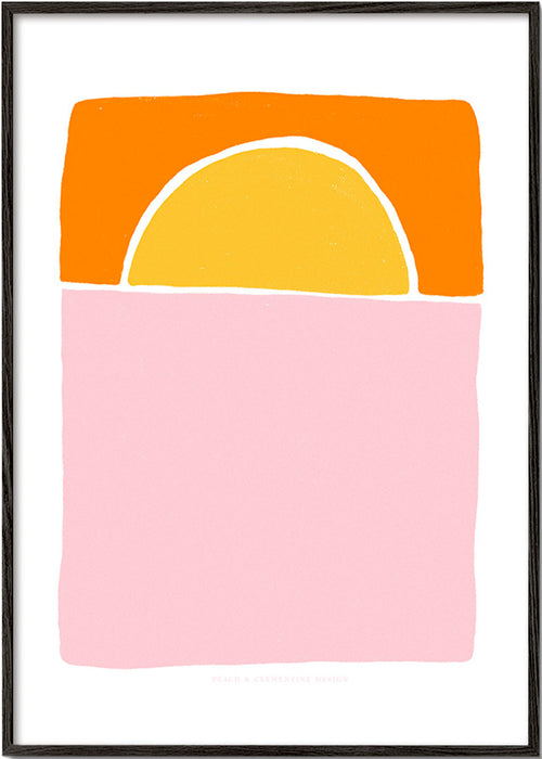 Obra abstrata semicírculo rosa e laranja – Black Frame