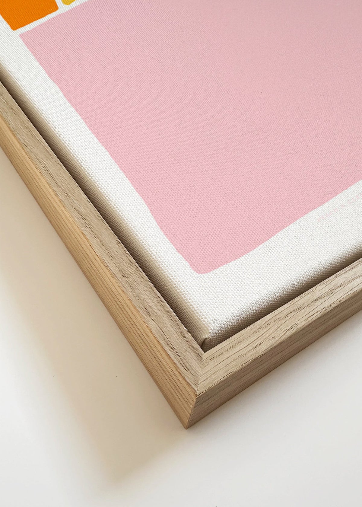 Obra abstrata semicírculo rosa e laranja – Canvas detail