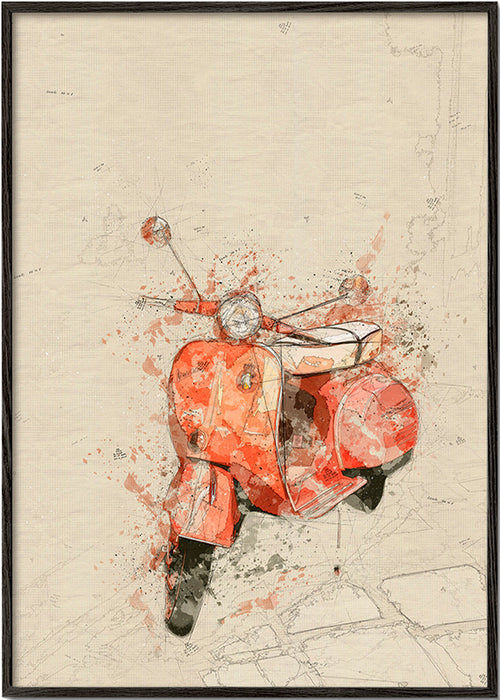 Ilustração Vespa vermelha em fundo texturizado – Black Frame