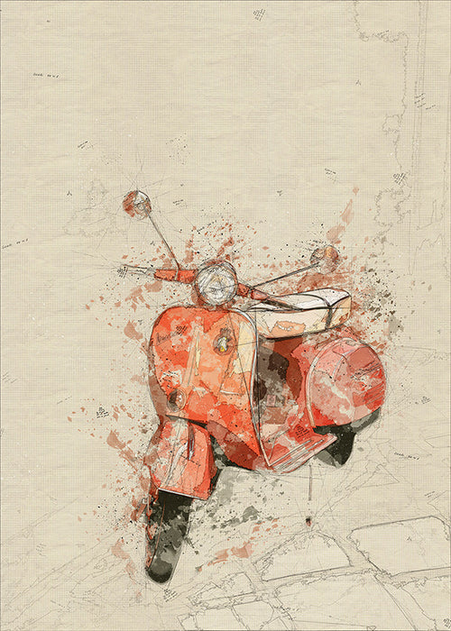 Ilustração Vespa vermelha em fundo texturizado