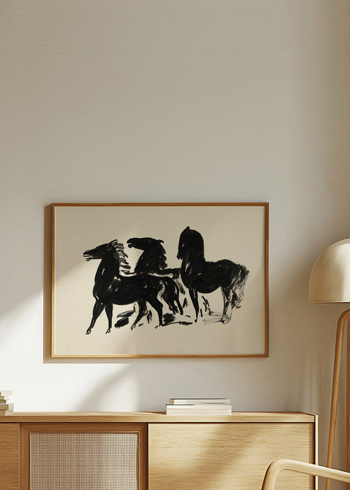 Três cavalos: desenho gestual a tinta – Product1