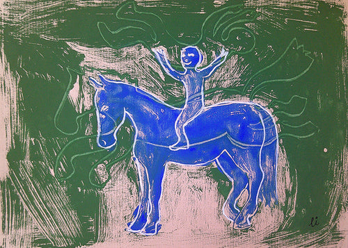 Quadro cavalo azul com cavaleiro