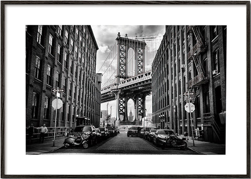 Arte para cozinha: Ponte Manhattan a preto e branco – Black Frame